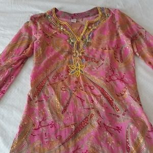 Beach coverup dress. Size small. Pink. Beaded.